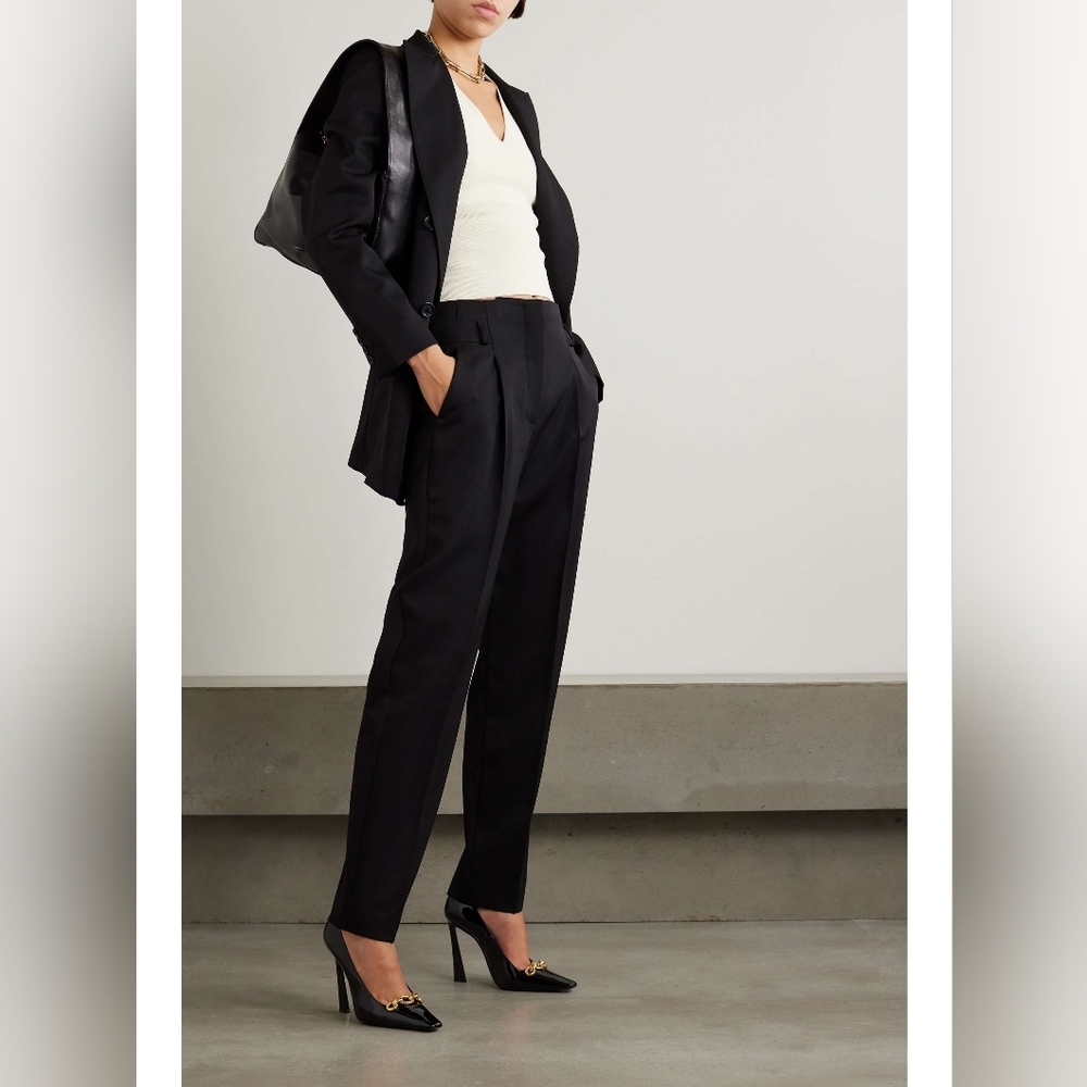 Max Mara Italy Tapered Ruched Leg Black Dress Pants 4
